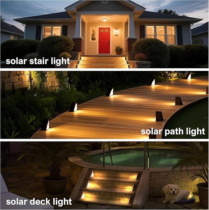 DAMINY Solar Step Light for Outside2CCT(Warm &amp Cool)2 Lighting Modes Stair Light Outdoor Waterproof IP65Solar Deck Light for StepsStairsDeckYardPatioPorch and Front Door6 Pack