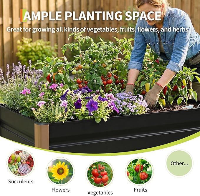 Garvee Commercial Aluminum Raised Garden Bed 8' x 3.5' x 16 Extra Large Open-Bottom Planter Box Kit for High Yield Vegetables with Rounded Safety Corners &amp Anti-Cut Trim Gray