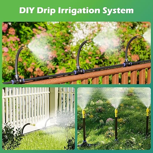 Drip Irrigation System 66 FT with 20 Nozzles 360° Adjustable Bendable Garden Watering Misting System for Greenhouse Yard Lawn Plant Garden 0.3 inch Hose