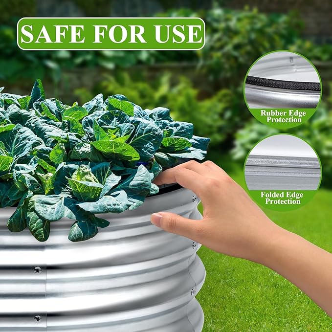 Galvanized Raised Garden Bed Outdoor 4x2x1ft Large Planter Raised Bed Kit with Safety Edging and Gloves Stainless Metal Raised Planter Box for Gardening Vegetables Herb Fruits Flowers