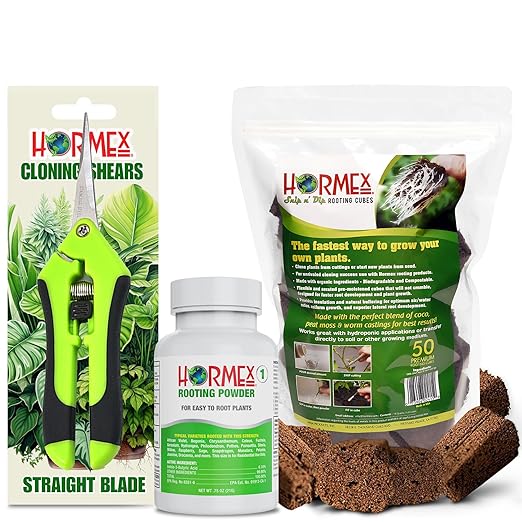 Hormex Rooting Powder #1 Rooting Cubes &amp Shears Combo - Rooting Hormone for Delicate Softwood Cuttings | Root Starter Cubes for Home &amp Garden Plants | Precision Straight-Blade Shears (50 Grow
