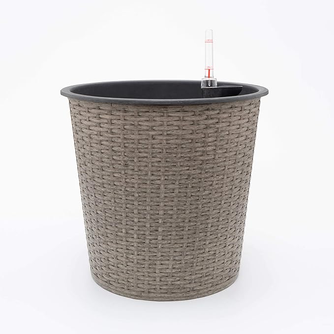 13 in.Gray Wicker Self Watering Planter