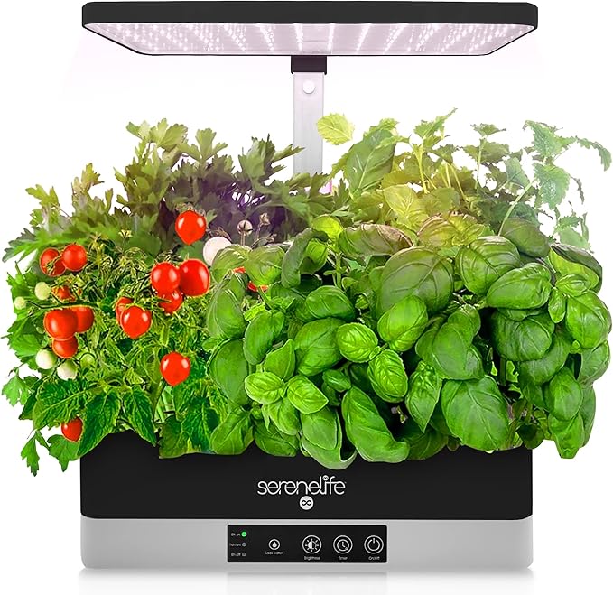 SereneLife Smart Starter Kit-Hydroponic Herb Garden Indoor Plant System w/Height Adjustable LED Grow Lights 6 pods 3 Modes-Home Kitchen Bedroom Office SLGLF130 (Black)