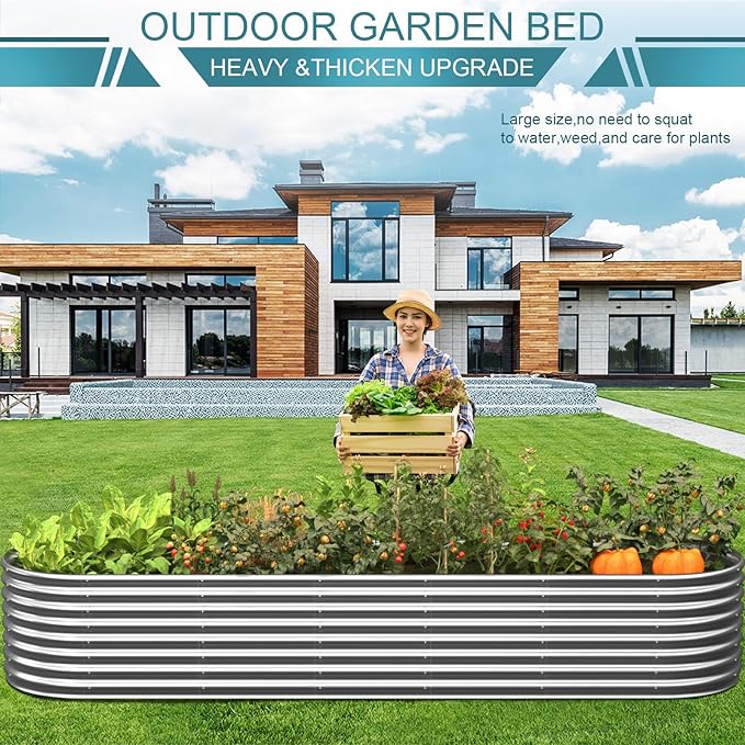 FRIZIONE 12FT(L)×3FT(W)×2FT(H) Galvanized Raised Garden Bed Outdoor Metal Raised Garden Beds for Flower Raised Planter Box Outdoor for Herb Vegetable