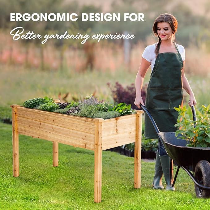 Idzo Raised Garden Bed with Legs Durable Elevated Garden Box with Wax Oil Coated 48x24x30in Wood Planter with Big Planter Box Load Up to 220 Pounds Ergonomic Height for Convenient Plants Care