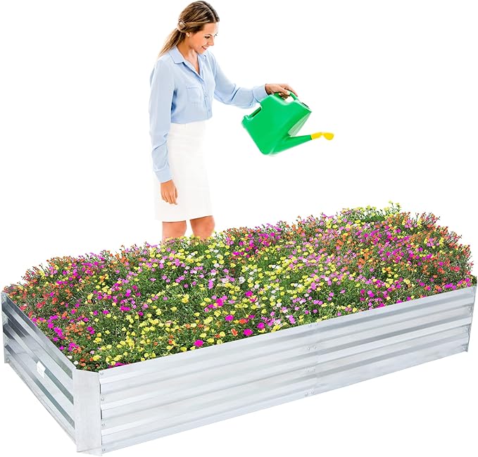 Galvanized Garden Bed Outdoor Raised Garden Bed for Vegetables Flowers and Herbs Planting Boxes Metal Planter Boxes Large Galvanized Steel Raised Bed Kit 6x3x1ft Planter Raised Beds