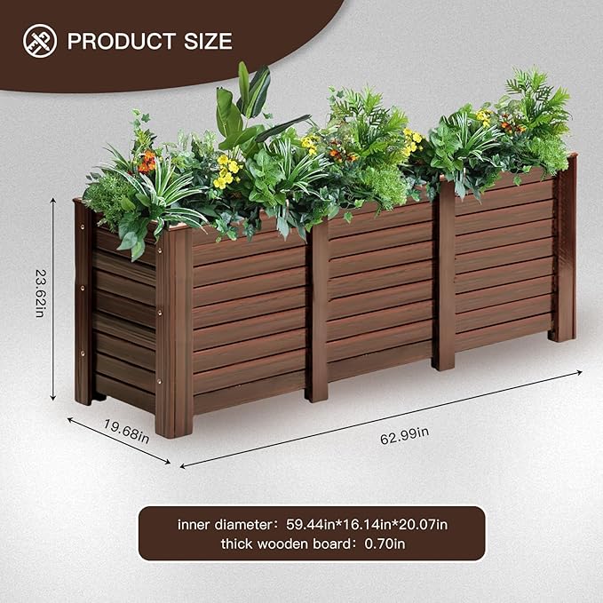 Wood Garden Bed Planter Garden Boxes Outdoor Planter Box Wood Container Gardening Planter Raised Beds for Growing Flowers/Vegetables/Fruits in Backyard (62.99inx19.68inx23.62in)