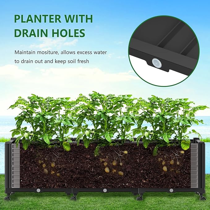 Raised Garden Bed Planter Box with Trellis 63''H Tomato Planters for Climbing Plants Vegetable Vine Flowers Outdoor Patio Tomato Cage Self Watering Planter with Wheels