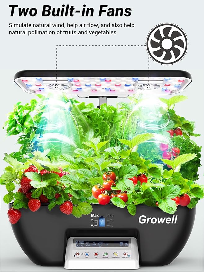 Hydroponics Growing System Kit 17 Pods Herb Garden with 102 28W Full-Spectrum Grow Lights &amp 2 Fans Indoor Garden with Water Pump 10L Water Tank Auto Timer Height Adjustable (Black &amp White