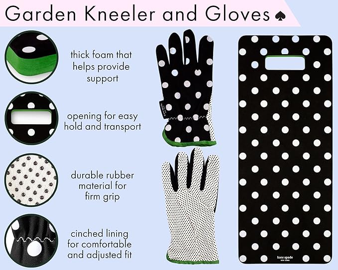 Kate Spade New York Garden Kneeler and Gardening Gloves for Women Cute Garden Tool Set with Thick Kneeling Pad and Yard Gloves Picture Dot
