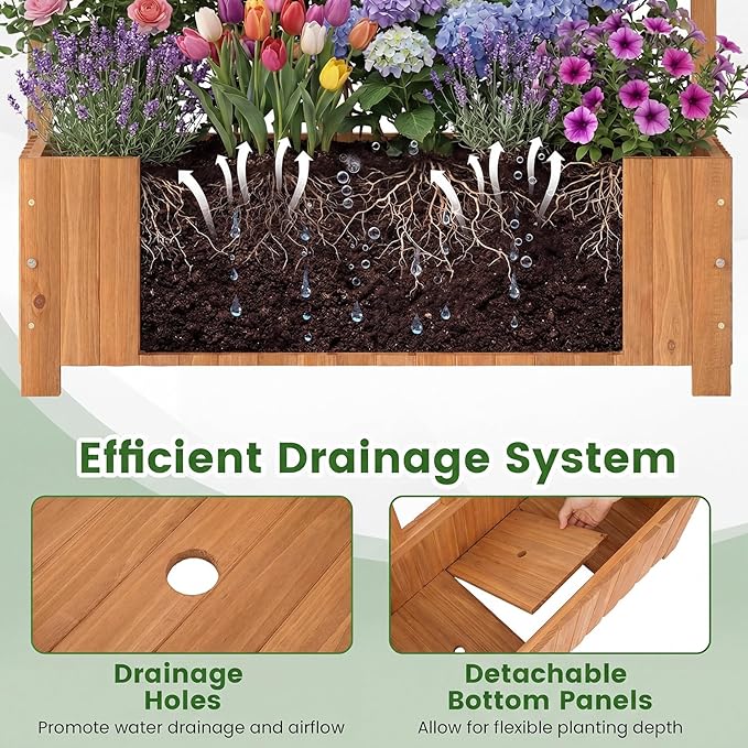 Giantex Wooden Raised Garden Bed with Arched Trellis 71” Fir Wood Outdoor Elevated Planter Box Privacy Screen with Drainage Holes Vertical Garden Bed for Climbing Plants Patio Balcony Backyard