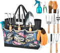 Gardening Tools 9-Piece Heavy Duty Garden Hand Tools with Fashion and Durable Garden Tools Organizer Handbag Rust-Proof Garden Tool Set Ideal Gardening Gifts for Women