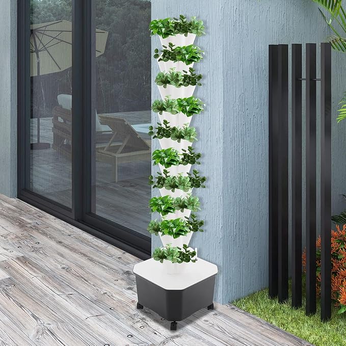 Vertical Hydroponic Tower Garden System 10 Layer 50 Slots Vegetable Growth Planter Hydroponics Growing System with Water Circulation Timer &amp Water Pump for Balconies Courtyards Roofs