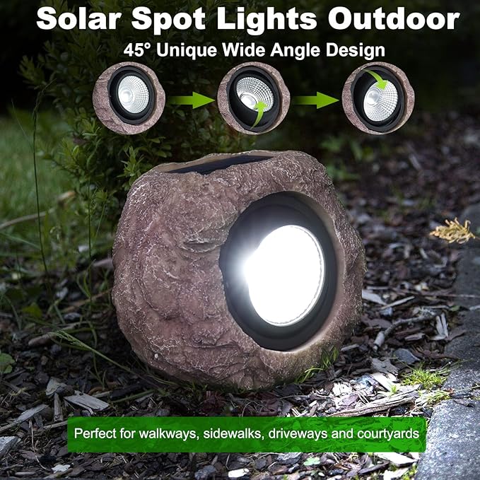 Solar Rock Lights Outdoor Waterproof - [4 Pack] Realistic Stone Solar Powered Garden Lights LED Decorative Landscape Lighting for Pathway Yard Walkway Lawn Rockery Warm White