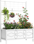 Outsunny Planter Box with Trellis 35.4 x 15.7 x 47.2 inch Raised Garden Bed with Drainage Holes Planters for Outdoor Plants Vegetables Flowers Herbs Trellis Planter White
