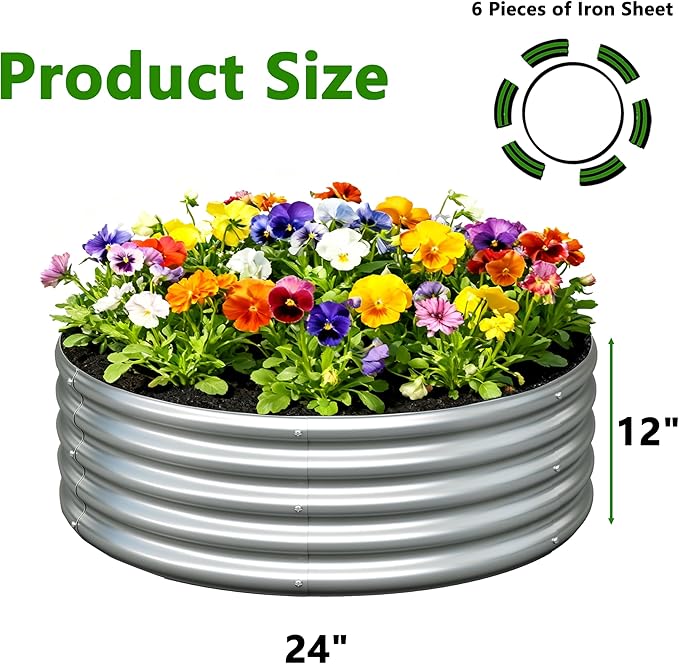 3PCS 3x3x1FT Galvanized Raised Garden Bed KitVegetable Boxes-Round Metal Flower BoxLarge Planter Raised Beds Outdoor Garden for PlantingFruitHerb-Silver