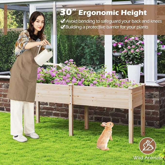Giantex Raised Garden Bed Elevated Wood Planter Box with Drain Hole Gardening Planter Raised Bed for Planting Vegetables Flowers Succulents Herbs73 Lx23 Wx30 H