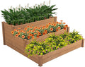 GERRIT 48.6 x 48.6 x 21inch 3 Tier Raised Garden Bed Horticulture Outdoor Elevated Flower Box Wooden Tiered Garden Bed Vegetables Growing Planter for Backyard/Patio/Gardener (Brown)