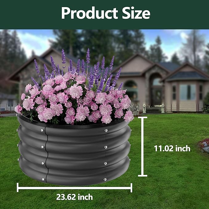 3 Pcs Galvanized Raised Garden Beds Outdoor 2x2x1Ft Round Metal Planter Boxes Rust Resistant Open Bottom Easy to Assemble for Vegetables &amp Flowers