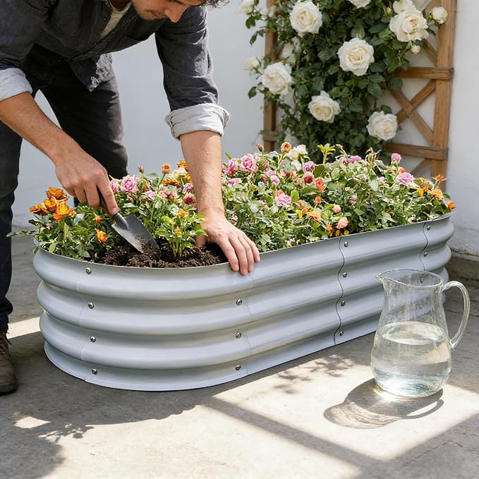 Gardmax 2 Pack Galvanized Raised Garden Bed Lightweight Planter Boxes Outdoor with Easy Assembly Large Garden Bed for Vegetables Fruits Flower Silver