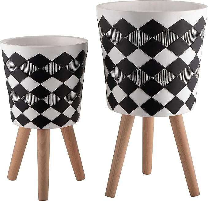 S2 1012 Diamond Planter W Wood Legs Black(KD)