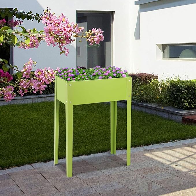 Giantex Raised Garden Bed Elevated Planter Metal Plant Box with Legs Standing Garden StandVegetables and Flowers Growing Container for Indoor and Outdoor Use (25 L x13 W x31.5 H)