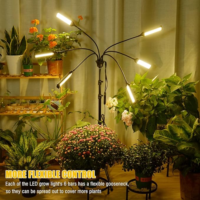 LED Grow Light Coverage and Upgraded Larger Board Full Spectrum Grow Lamps for Indoor Hydroponic Growing Light with High PPFD (6 Light Heads)