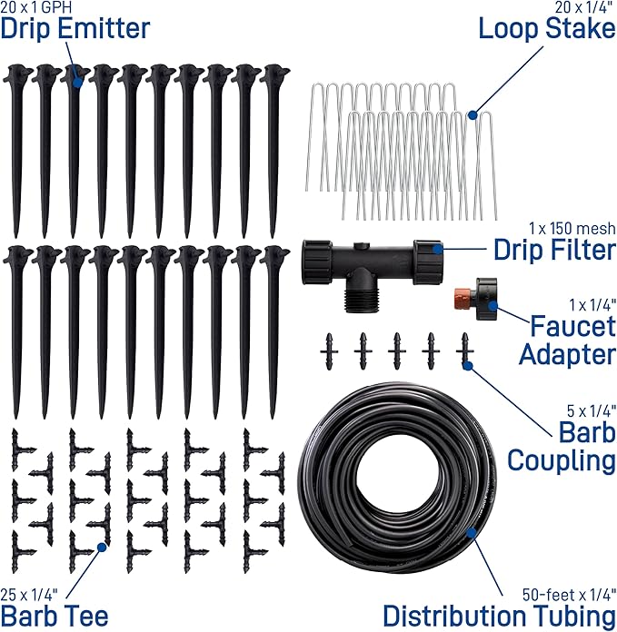 Orbit 91944 Tomato Garden Drip Irrigation System - Complete 10-Plant Watering Kit with Push-Connect Fittings Water-Saving Design for Vegetables &amp Garden Boxes