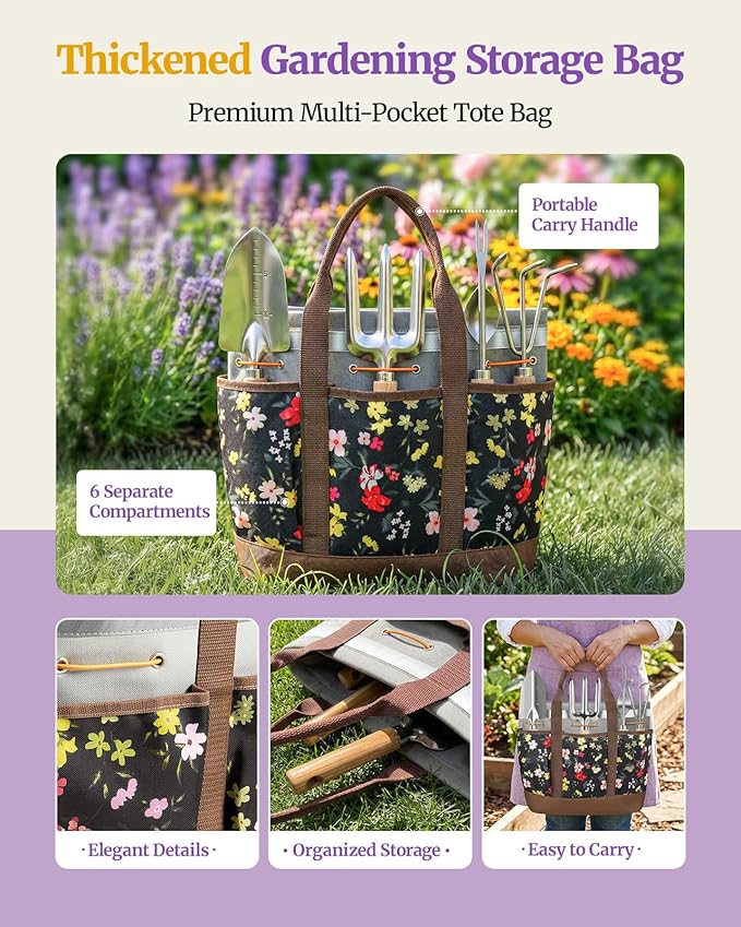 10-Piece Garden Tool Set with Reinforced Storage Bag Heavy-Duty Stainless Steel Gardening Tools with Premium Ergonomic Ash Wood Handles Professional Rust-Proof Garden Gift Set for Women Men
