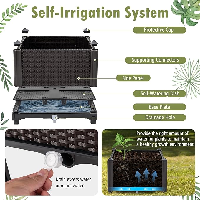 HAPPYGRILL Outdoor Raised Garden Bed 2 Raised Planter Box with Removable Legs &amp Brackets Self-Watering System Drainage Holes Raised Beds for Gardening Vegetables Fruits Flowers Herbs