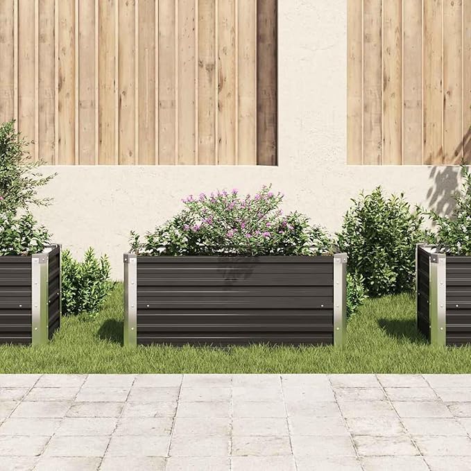 Galvanized Steel Raised Garden Bed - Deep &amp Wide Planter for Balcony Patio or Garden - Anthracite Color Weather-Resistant Open Bottom Design