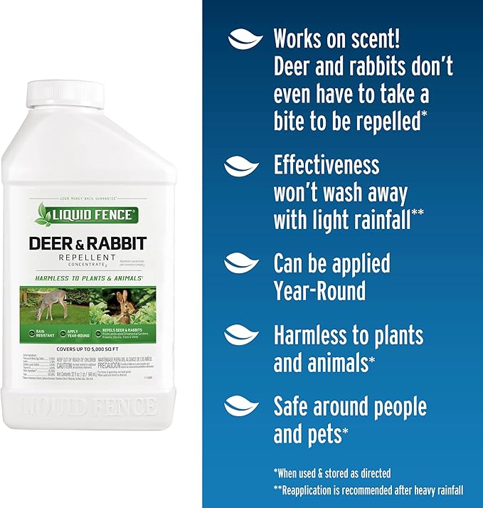 Liquid Fence Deer And Rabbit Repellent Concentrate 32 Ounces Apply Year-Round
