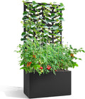 FENCY Metal Planter Box with Trellis Planter Trellis for Climbing Plants Vegetable Vines Trellis with Planter Box &amp Privacy Screen Raised Garden Bed with Drainage Holes (23.6 L x 63 H/Arrow)