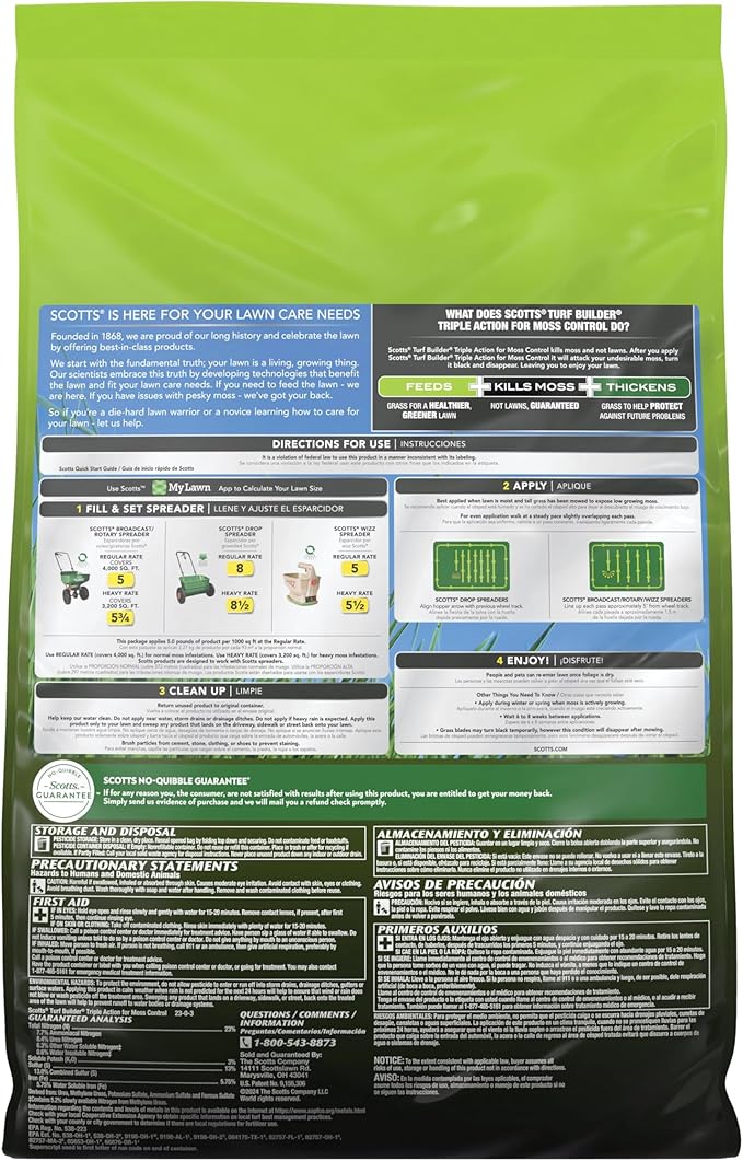 Scotts Turf Builder Triple Action for Moss Control - Moss Killer and Lawn Fertilizer Lawn Care Covers Up to 4000 sq. ft. 20 lb.