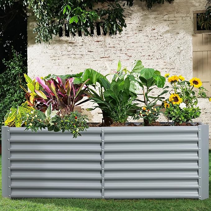 Land Guard 8×4×2ft Galvanized Raised Garden Bed Planter Boxes Outdoor Raised Garden Beds Outdoor for Vegetables Flowers Herbs 479 Gallons Modern Gray… B0CWTYXT24