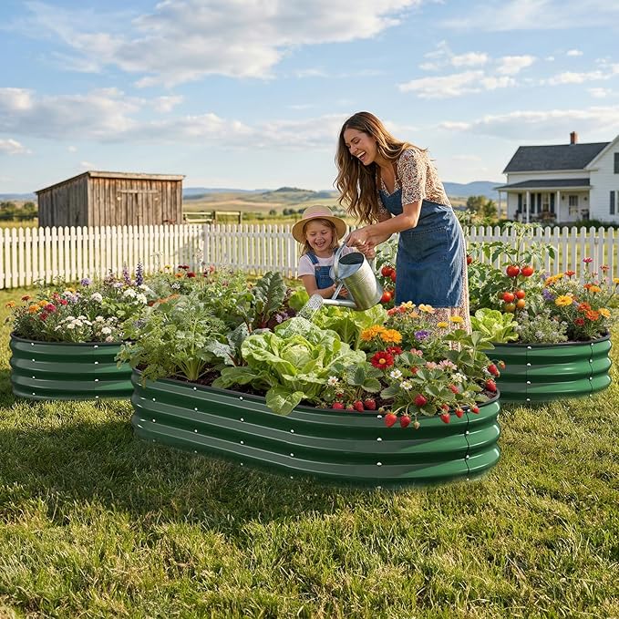 Galvanized Raised Garden Bed 6x3x1 FT Oval Metal Raised Garden Bed Outdoor Planter Box with Open Bottom Rust-Resistant Steel Garden Bed for Vegetables Herbs Flowers Easy Assembly