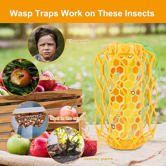 3 Pack Upgraded Wasp Trap Outdoor Hanging Carpenter Bee and Hornet Catcher Reusable Yellow Jacket Trap with Bait Reservoir Bee Killer and Wasp Catcher for Outside (Orange)