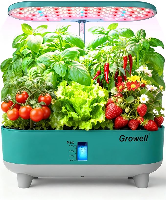 Hydroponics Growing System Kit 16 Pods Vertical 8L Indoor Gardening System for Herb Vegetable Fruit with LED Grow Light Smart Water Circulation 3 Light Modes &amp 2 Timer Green