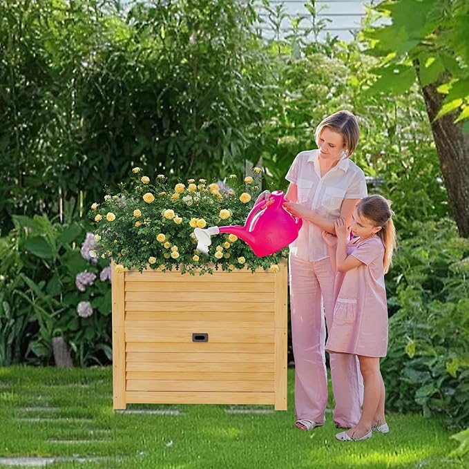 DoCred Wooden Raised Bed Garden with Storage Box 34 x 18 x 30 Elevated Large Planter Box for Herbs Vegetables Flowers Backyard Patio Gardening Balcony