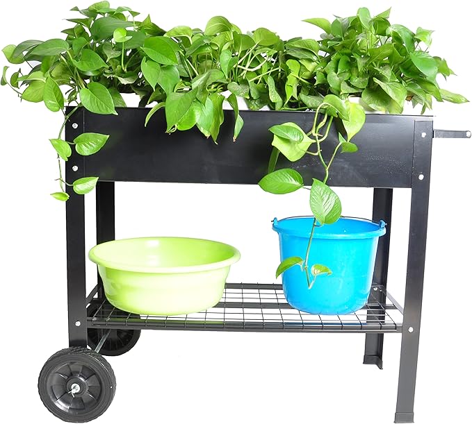 Tomkate Raised Garden Bed with Legs 42.5 x 20 x 31.9 Inch Mobile Planter Box Elevated on Wheels Portable Planter Cart for Outdoor/Indoor Vegetables Herbs Flowers Potted Plants