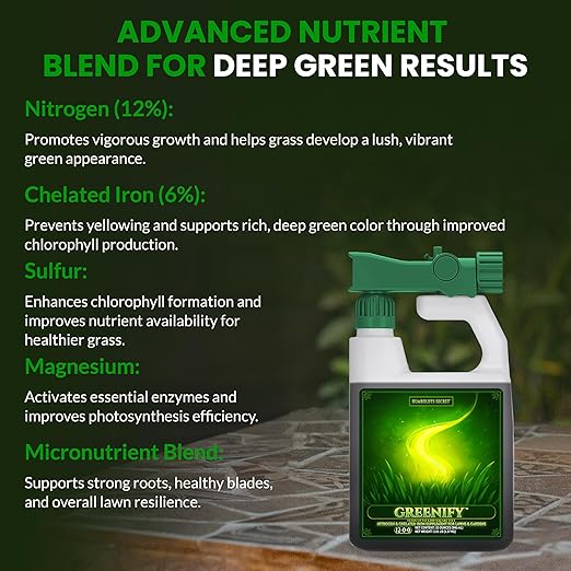 Humboldts Secret Greenify | 12-0-0 Nitrogen &amp 6% Iron Liquid Lawn Fertilizer | Concentrated Fertilizer Spray - Liquid Nitrogen Fertilizer - Chelated Iron Fertilizer Liquid Iron for Lawn | 32 oz