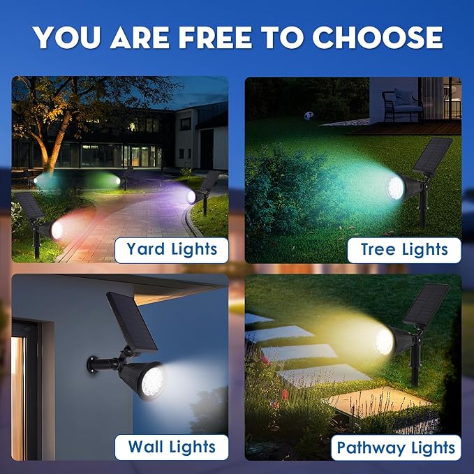 Solar Spot Lights Outdoor 2-in-1 Wall Mount &amp Ground Stake 18 LEDs with 2 Lighting Modes 7 Colors Changing IP65 Waterproof Solar Landscape Lights for Garden Pathway Yard Patio (2 Pack)