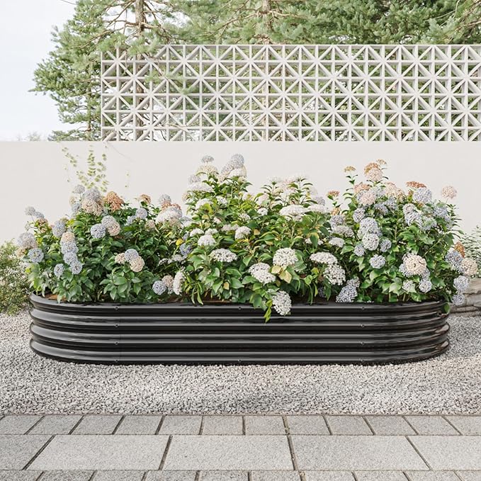 Outdoor Raised Garden Bed for Plants Vegetables and Flowers Oval Large Metal Raised Bed Kit Durable Galvanized Planter Boxes for Garden Backyard Easy Assembly (Black 88.99 x 44.68 x 11.42 in)