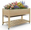 PioneerWorks 32 Tall Raised Garden Bed Elevated Wooden Horticulture Planter Box with Wheels &amp Shelf for Mobility Waterproof Liner Included 220 lbs Capacity for Outdoor/Indoor Use(Natural)
