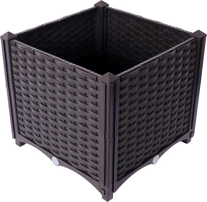 Deep Raised Garden Bed Plastic Planter Boxes for Vegetables Flowers Herbs and SucculentsSelf Watering Planter Box Raised Bed to Grow Flowers Herbs Vegetables 15.7 L X 15.7 D X 14.7 H
