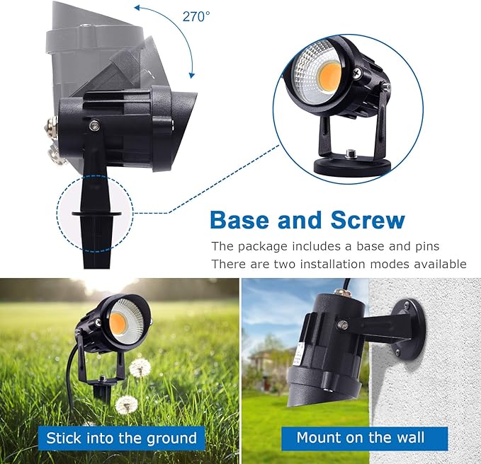 SUNVIE 120V Spot Lights Outdoor LED Landscape Lighting 12W AC Spotlights for Yard Waterproof Landscape Spotlight with Spiked Stake for Tree Garden Pathway Warm White Flag Lights US 3-Plug in 4 Pack