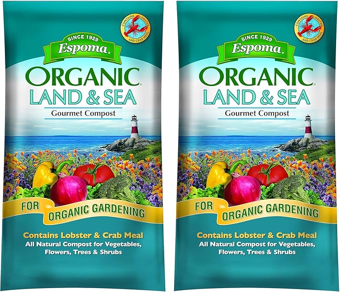 Espoma Organic Land and Sea Gourmet Compost with Lobster &amp Crab Meal: Planting Mix for Vegetables Flowers Trees &amp Shrubs 1 Cubic Foot Bag (Pack of 2)