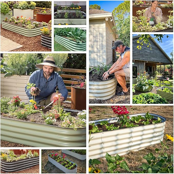 Raised Garden Bed 8x2x2FT Galvanized Metal Raised Bed Outdoor Planter Box Deep Root Large Planter Bed for Vegetables Flowers Herbs and Succulents(Pearl White)