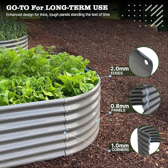 A ANLEOLIFE 6X3X2 ft Galvanized Raised Garden Beds Outdoor Oval Large Metal Deep Root Planter Box for Planting Vegetables Flowers Herb Anti-Rust &amp Easy-Setup Quartz Grey