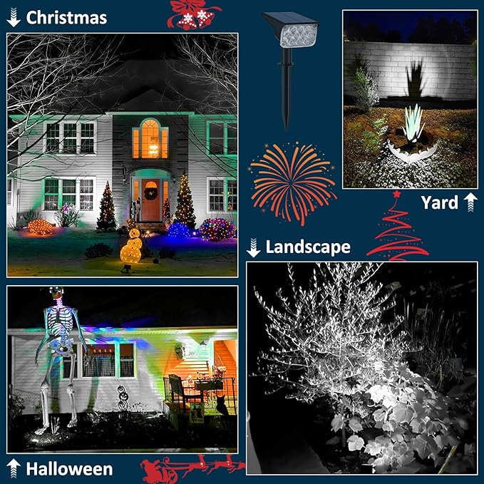 T-SUNUS Halloween Solar Spotlights Cold White 6000K IP65 Waterproof 2-in-1 Outdoor Landscape Spot Lights Garden Light for Flag Christmas Tree Yard Driveway Porch Walkway Patio Statue Graveyard 6 Pack